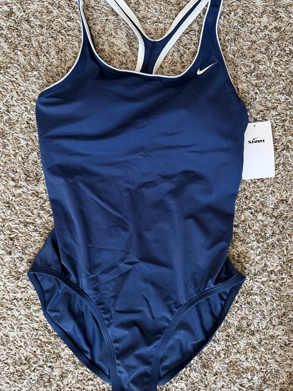 Nike Navy Blue One-Piece Swimsuit with White Trim